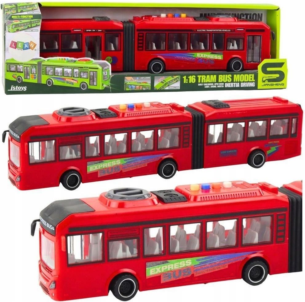 Leantoys Autobus Przegubowy Otwierane Drzwi Światło Dźwięk Czerwony ...