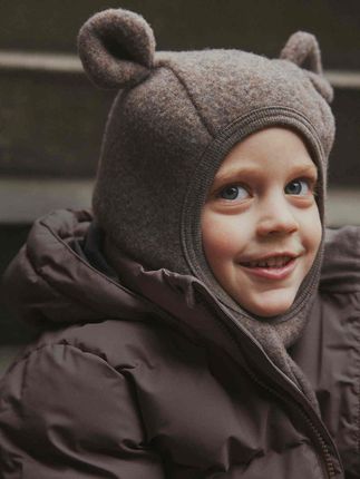 HUTTEliHUT Kominiarka wełniana z uszami miś Brown Melange - 53/4-6 lat