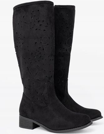 Zamszowe czarne kozaki przed kolano 41