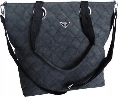 Czarna Torebka Shopper Pikowana Damska Na Ramię Duża Pojemna A4