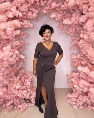 Sukienka maxi Monia rękaw kolor czekoladowy