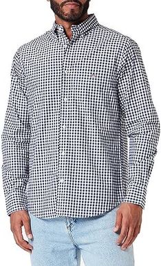 [AC] GANT Męska koszulka REG POPLIN Gingham, klasyczna koszula, czarna, standardowa, czarny, L