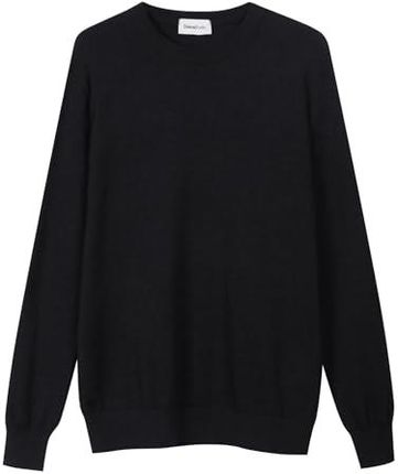 [AC] Diana Studio, Sweter Okrągły Dekolt Czarny Męski, 100% Wełna Merino, Jednolity kolor, Długie Rękawy, Rozmiar S, Regularne Fit, Czarny, S