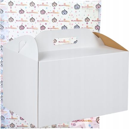 Pudełko na ciasto opakowanie karton na tort z rączką wesele biały 42x32x25