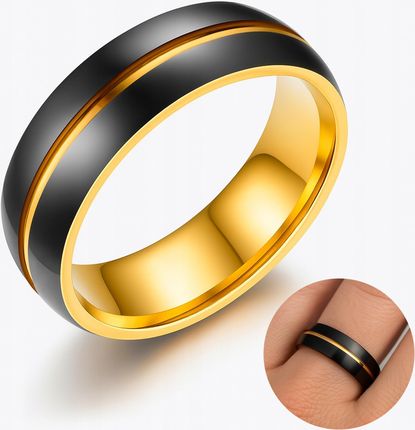 OBRĄCZKA STAL ZŁOTA CZARNA LINIA ELEGANCKA MODNA PREZENT UNISEX R12
