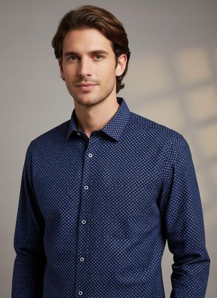 Elegancka granatowa koszula męska w subtelne wzory modny wybór roz 41/42 L