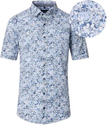 Duża męska wzorzysta koszula krótki rękaw Casa Moda 954424200-100 biało-niebieska