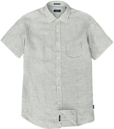 Duża lniana koszula męska z krótkim rękawem w paski Double Urban Outfitters GS-594S zielono-biała