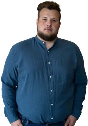 Duża męska koszula z lnem długi rękaw stójka Double GS-5083 granatowa