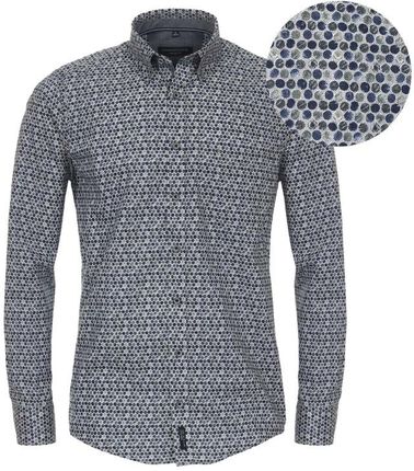 Duża męska wzorzysta koszula z długim rękawem Casa Moda 434114900-100 szaro-granatowa