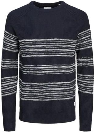 Duży męski sweter w paski wkładany przez głowę Jack & Jones 12265762 granatowy
