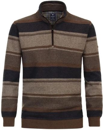 Duży męski sweter na krótki zamek ze stójką w paski Redmond 242920700-300 brązowy