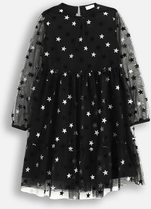 Sukienka tiulowa czarna z ozdobnymi gwiazdkami na całości