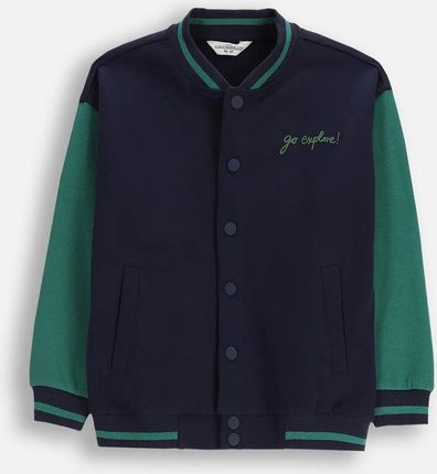 Bluza bomberka ocieplana granatowa z napisem na przodzie i kieszeniami