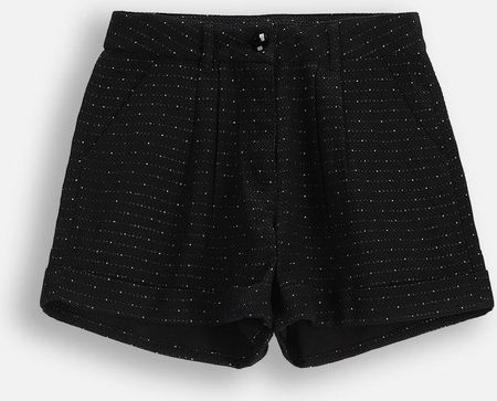 Spodenki tkaninowe czarne z błyszczącą nitką i kieszeniami