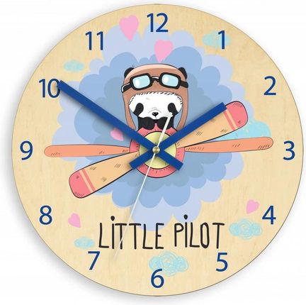 Modernclock Zegar Na Ścianę Cichy Do Pokoju Dziecięcego Drewniany Nowoczesny Miś Pilot (MPANDAPILOT)