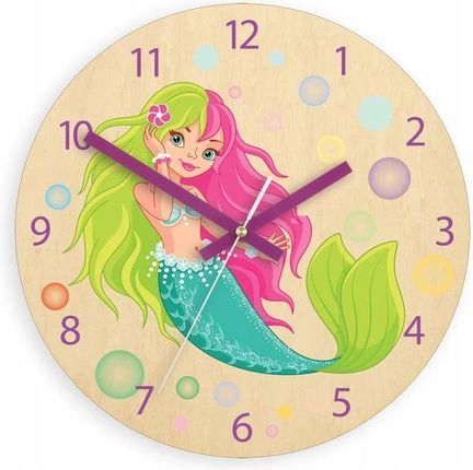 Modernclock Zegar Na Ścianę Cichy Do Pokoju Dziecięcego Drewniany Nowoczesny Syrenka (MSYRENKA)