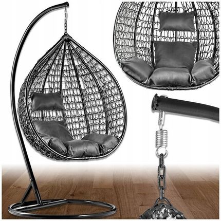 Abarqs Fotel Wiszący Kokon Ogrodowy Kosz Bujany Huśtawka Ze Stelażem Xxl Czarny