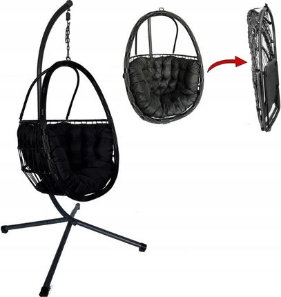 Abarqs Fotel Ogrodowy Wiszący Kosz Bujany Huśtawka Gniazdo Kokon Składany Czarny