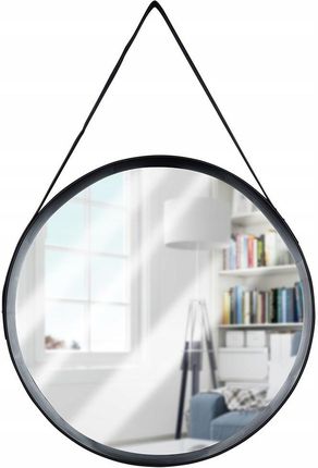 Lustro Koło Ścienne Okrągłe W Czarnej Ramie Na Ścianę Duże Loft Na Pasku 