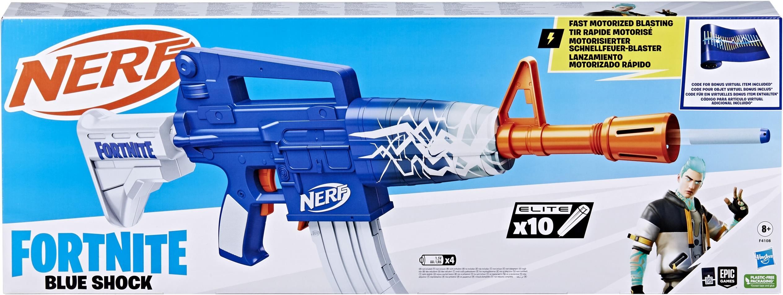 Pistolet Nerf Fortnite Blue Shock – Avec 10 Fléchettes – Jeu Extérieur – Neuf