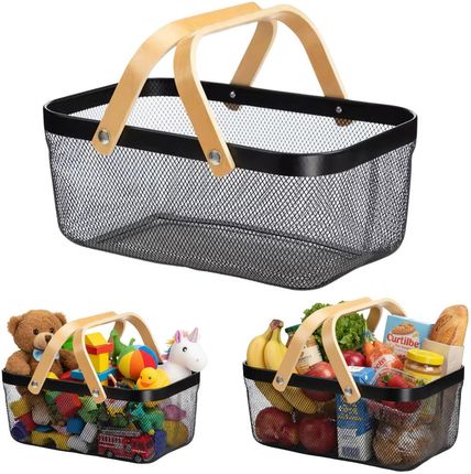 KOSZ NA ZAKUPY NA OWOCE WARZYWA GRZYBY METALOWY POJEMNY DUŻY AŻUROWY ORGANIZER DO SPIŻARNI CZARNY