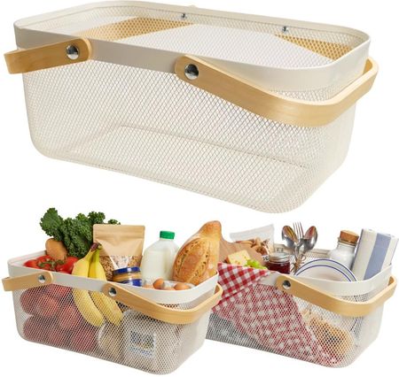 KOSZ NA ZAKUPY NA OWOCE WARZYWA GRZYBY METALOWY POJEMNY DUŻY AŻUROWY ORGANIZER DO SPIŻARNI BIAŁY