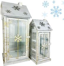 Zdjęcie MAX-LAND Świecznik Metalowy Świąteczny Biały 47/34cm - Łazy