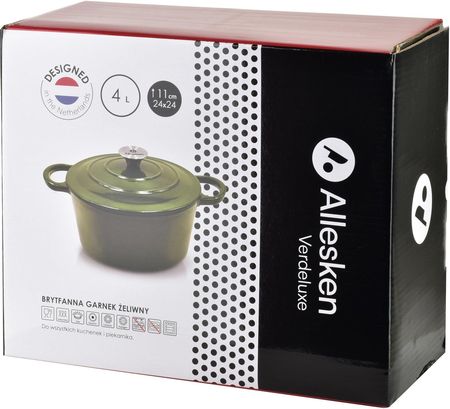 Allesken Verdeluxe Brytfanna Żeliwna Emaliowna Ok 24X31Xh17Cm Z Pokrywą 4L (HTXD7984PROM)