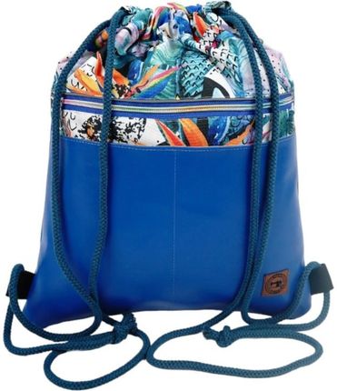 Szycie Z Pasją Worko-Plecak Niebieski z Motywem Dżungli Handmade z Ukrytą Kieszenią na Zamek