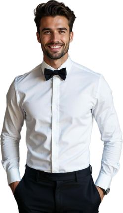 Biała elastyczna koszula na spinki z plisą kryjącą guziki MODINI DD50