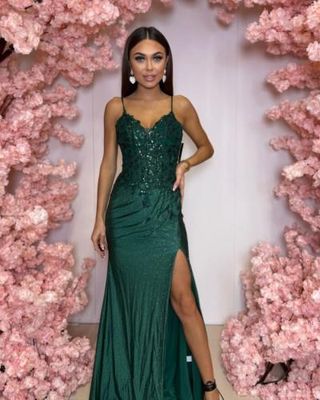 Sukienka długa Faustyna kolor butelkowa zieleń