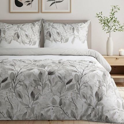 Eurofirany Pościel Satynowa Spring 160X200 Srebrna Popielata Gałązki Liście