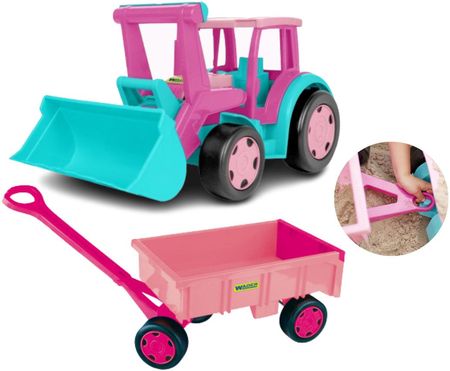 Wader 66306 Gigant Traktor Ładowarka Z Przyczepą Zestaw Różowy