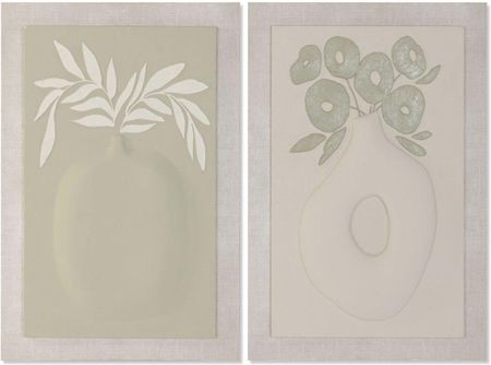 Home Esprit Emaga Obraz Kolor Zielony Beżowy Wazon Skandynawski 80X3X120Cm 80X10X120Cm 2Szt.