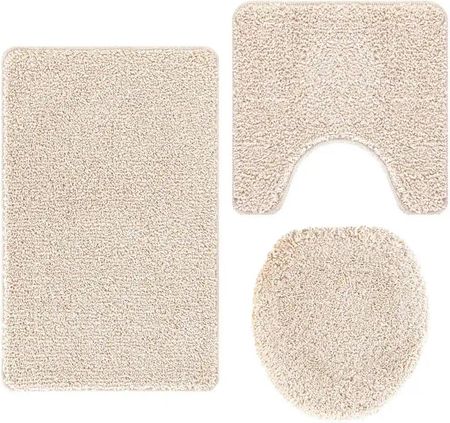 vidaXL Zestaw Dywaników Łazienkowych 3-Częściowy Kremowy Polipropylen Antypoślizgowy (4019866)