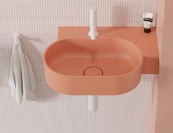 Zdjęcie OMNIRES OVO M+ umywalka nablatowa/wisząca - prawa, 55 x 38 cm bez owtoru pod armaturę coral mat OVO555UWPCO - Słubice