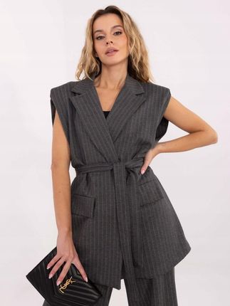 Ciemnoszara elegancka kamizelka z paskiem L/XL– Stylowy Wieszak