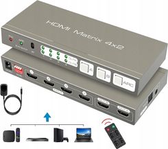 Zdjęcie MATRIX SWITCH 4x2 SPLITTER HDMI 4K 60Hz HDR10 ARC AUDIO EKSTRAKTOR PILOT - Turek