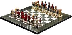Italfama Włoskie figury szachowe Napaleon 10cm + szachownica z szarego drewna erable i korzenia 42cm