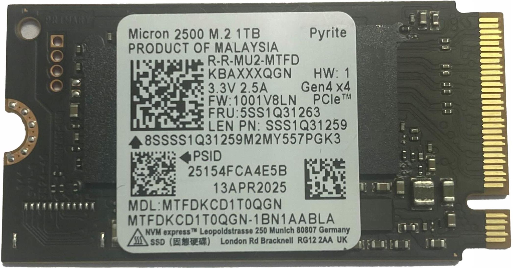 Dysk SSD Micron Dysk Ssd 1TB M.2 PCIe NVMe Gen4x4 2500 