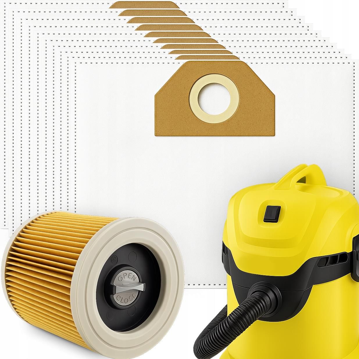 KEEPOW 10 Sacchetti Per Aspirapolvere - Compatibili Con Kärcher WD2 Plus, WD3, KWD1, KWD2, KWD3, SE4001, SE4002 E Serie WD3.xxx