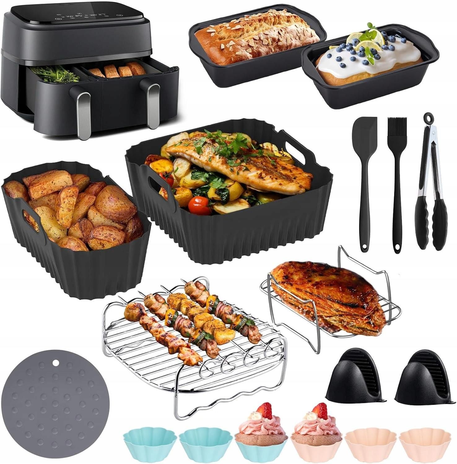 Heißluftfriteuse-accessoires voor Philips Airfryer Dual Basket 3000-5000 Series 6L/3L, siliconenvorm Heteluchtfriteuse-accessoires grillrooster cakevorm broodvorm voor Philips Airfryer Dual Basket 9L