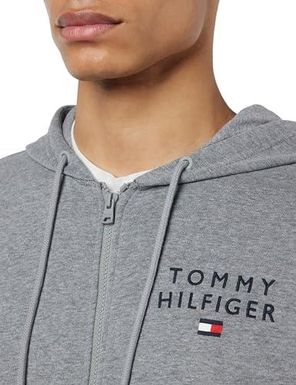 Tommy Hilfiger Męski sweter z kapturem z zamkiem błyskawicznym, Szary (średni szary wrzos), M