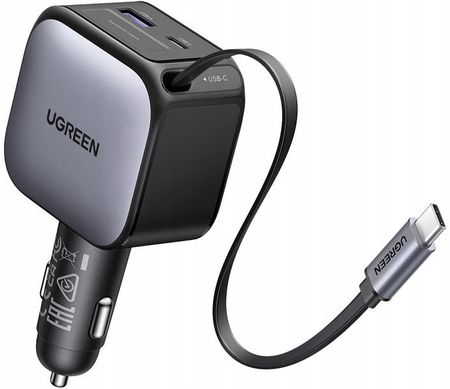 Ugreen EC602 Ładowarka Samochodowa 60W Zwijany Kabel Usb-c Usb-a 2 Porty