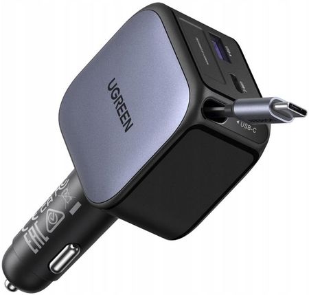 Ugreen EC603 Ładowarka Samochodowa 90W Zwijany Kabel Usb-c Usb-a 2 Porty