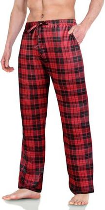AUYAO Męskie spodnie piżamowe w kratę, męskie miękkie spodnie w kratę z kieszeniami, męskie regulowane spodnie piżamowe z bawełny, męskie spodnie