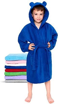 Twinzen - Szlafrok kąpielowy dla dziewczynek lub chłopców – 100% bawełna bez chemikaliów Öko-Tex® – 2 kieszenie, pasek, kaptur z uszami, niebiesk