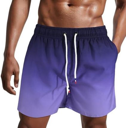 Danfiki Męskie kąpielówki, szybkoschnące, krótkie spodenki plażowe, sportowe spodnie do pływania z podszewką z siateczki, Stopniowo fioletowy, XL