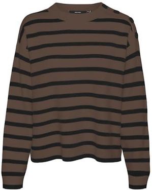 VERO MODA Vmsaba Ls O-Neck Button sweter z dzianiny Ga Noos, Pinecone/Stripes:black, S